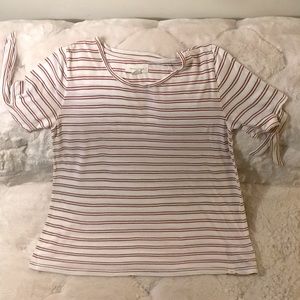 White T-shirt with Red stripes, XL, Tied sleeves